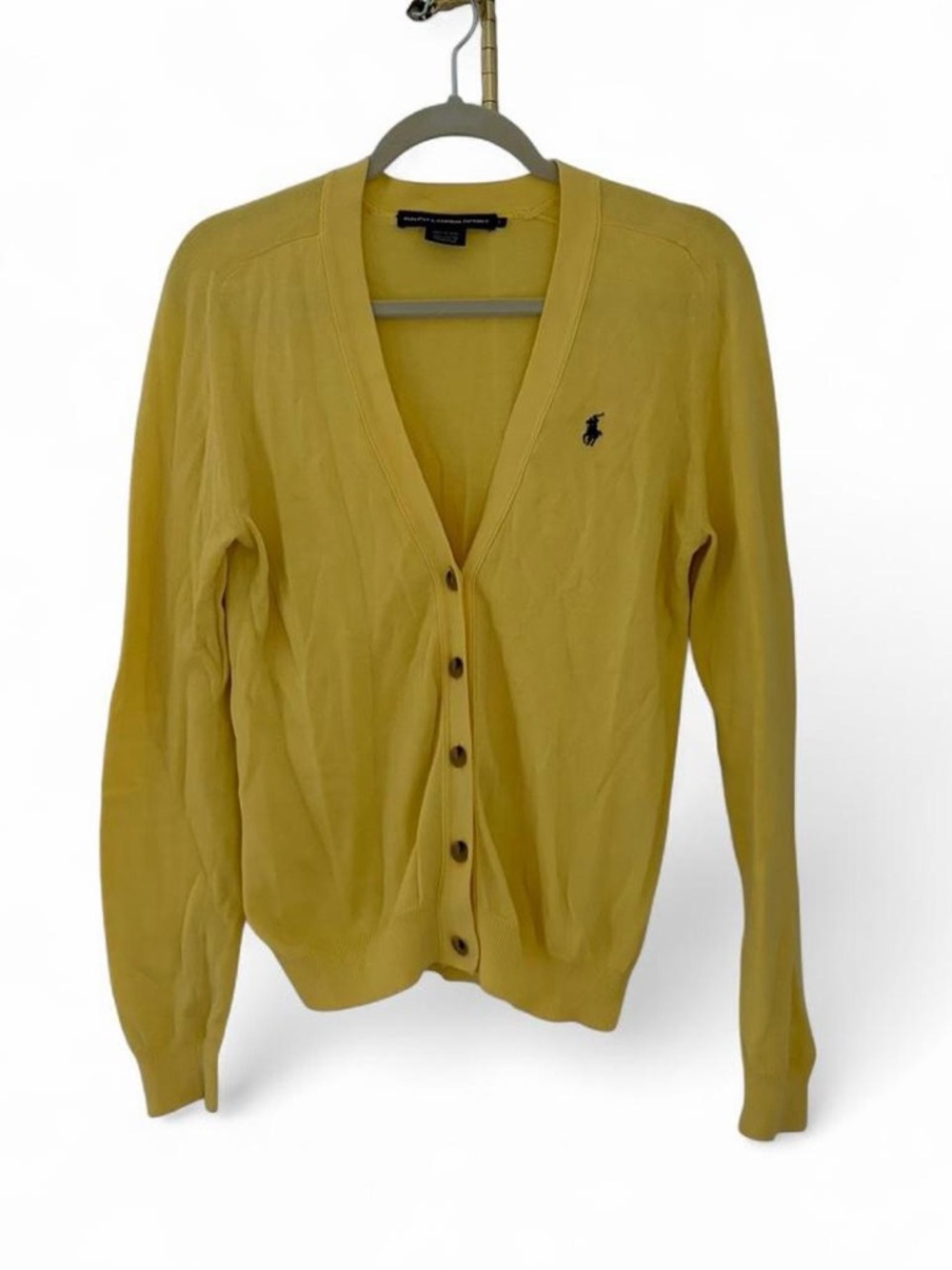 Ralph Lauren Yellow V-Neck Button Cardigan with Logo